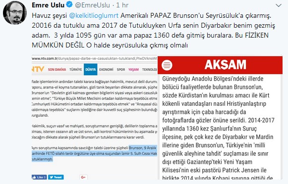 Emre Uslu Amerikalı papazı savundu